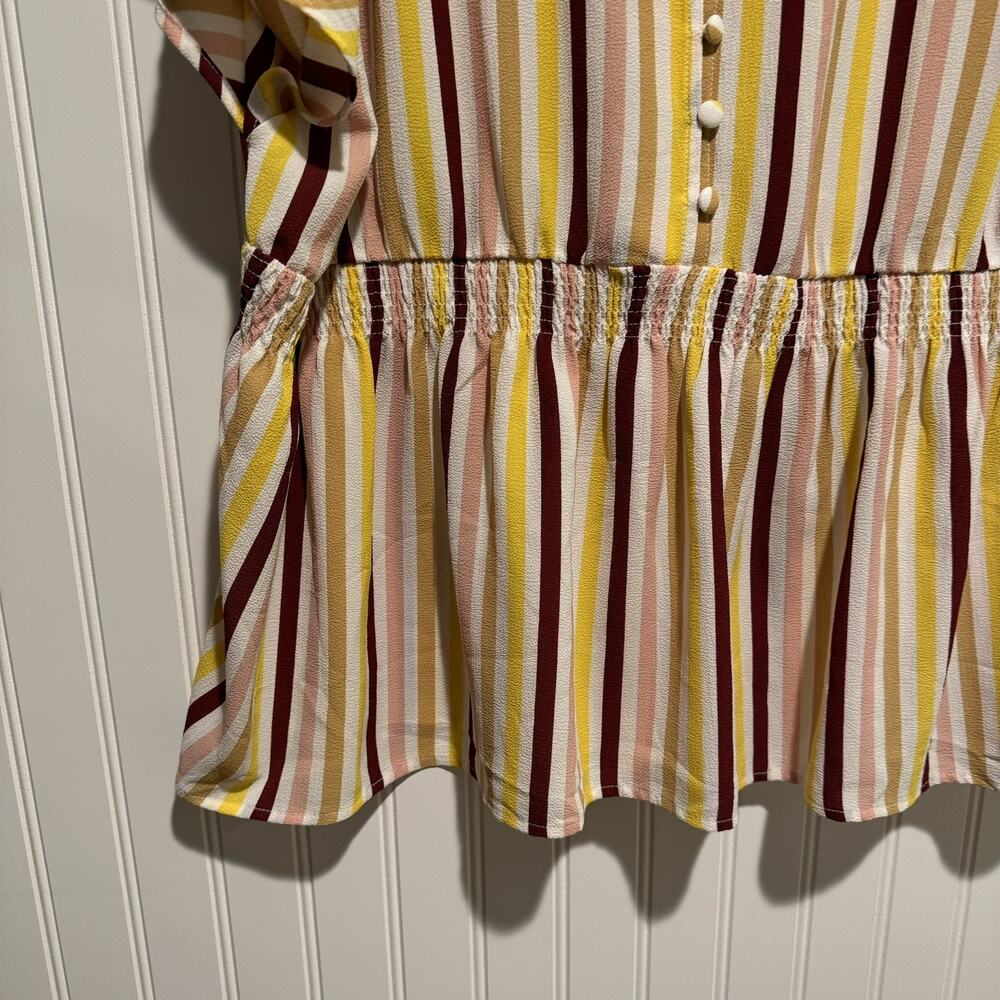 Lane Bryant Striped Peplum Top Yellow Maroon Pink Size 22 - Picture 2 of 6